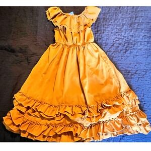 Ruffle Girl Mustard Yellow Off The Shoulder Tiered High-Low Ruffle Dress 4XL